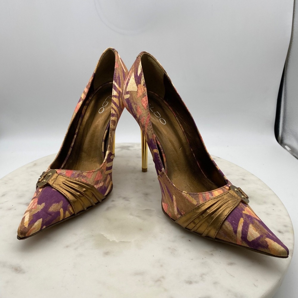 Aldo Aztec Print Heels Purple‎  Gold Size 39